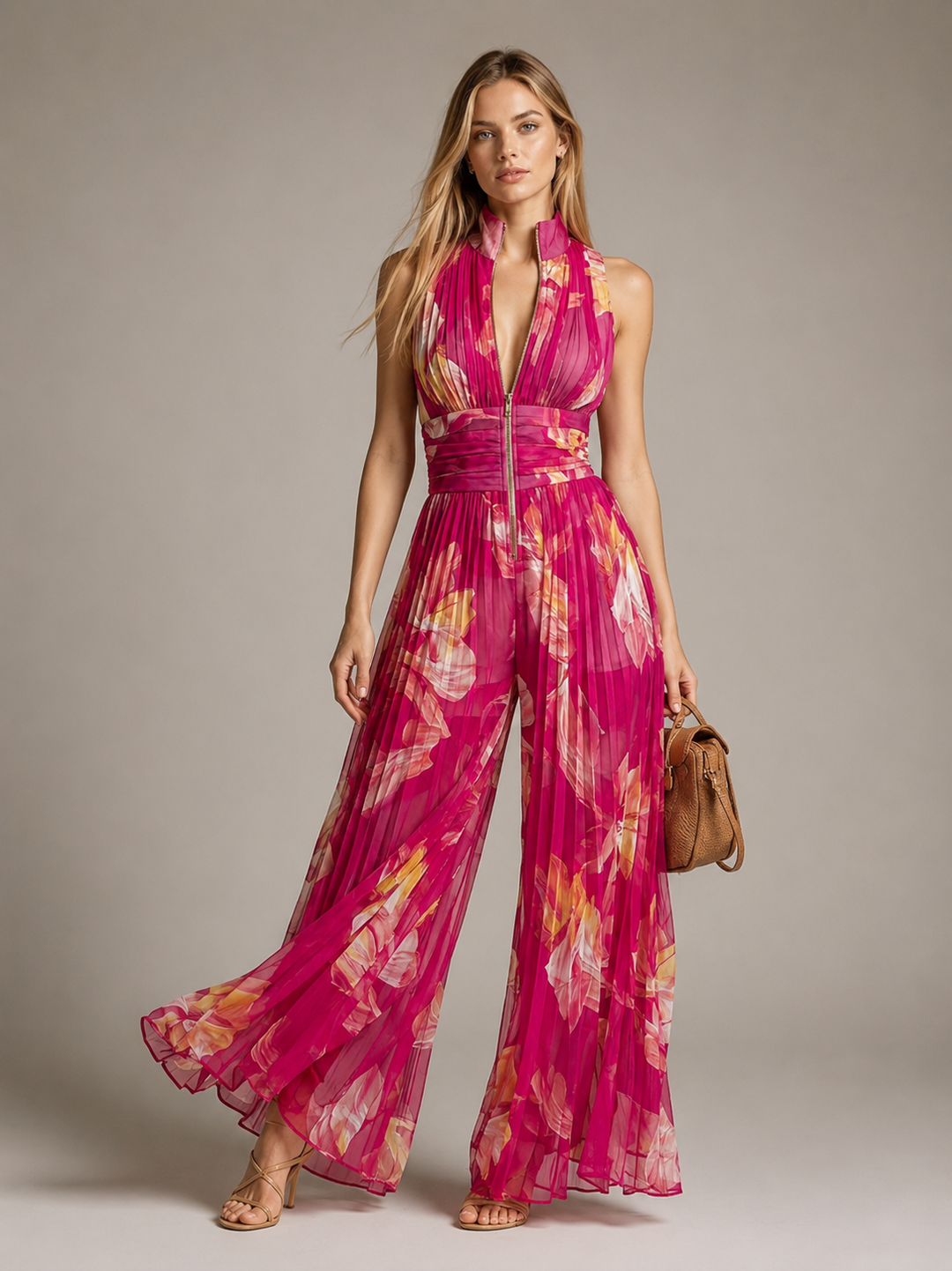 Leila | Combinaison plissée à motif floral Fucsia™