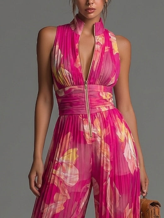 Leila | Combinaison plissée à motif floral Fucsia™
