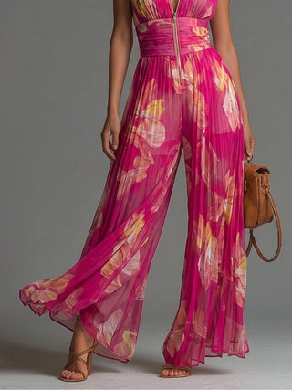 Leila | Combinaison plissée à motif floral Fucsia™