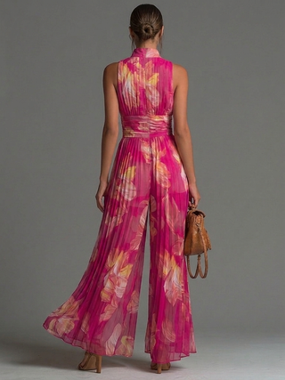 Leila | Combinaison plissée à motif floral Fucsia™