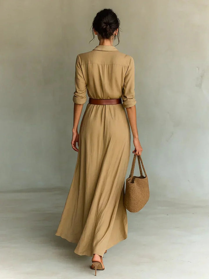 Camille™ | Robe longue à revers et ceinture à la taille