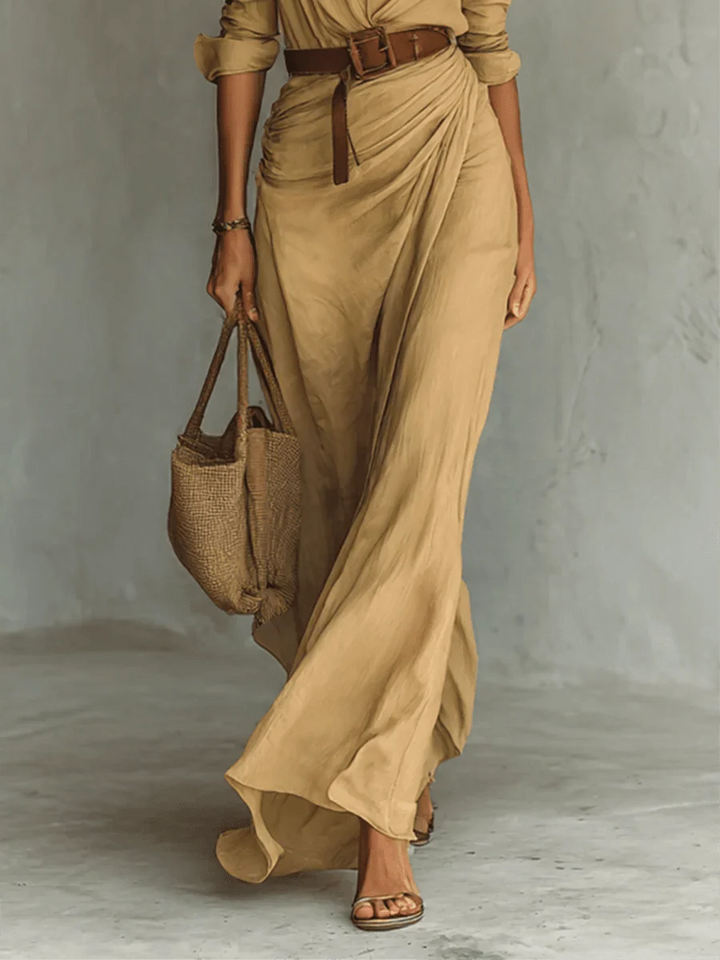 Camille™ | Robe longue à revers et ceinture à la taille