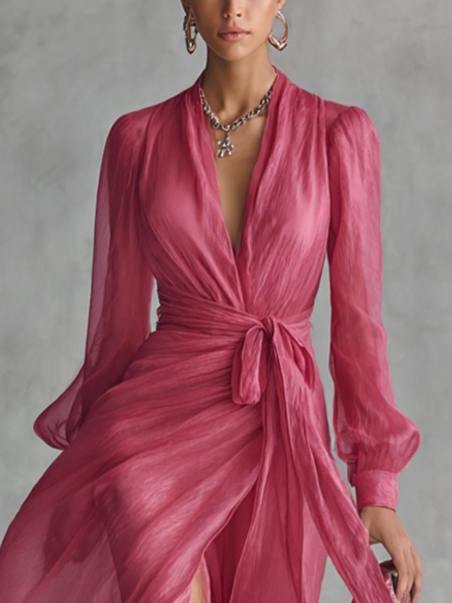 Juliette™ | Elegante Chiffon V-hals Tailleband Lange Jurk