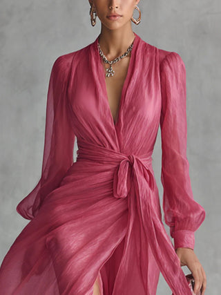 Juliette™ | Elegante Chiffon V-hals Tailleband Lange Jurk