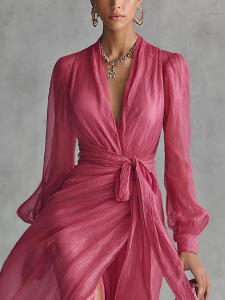 Juliette™ | Elegante Chiffon V-hals Tailleband Lange Jurk