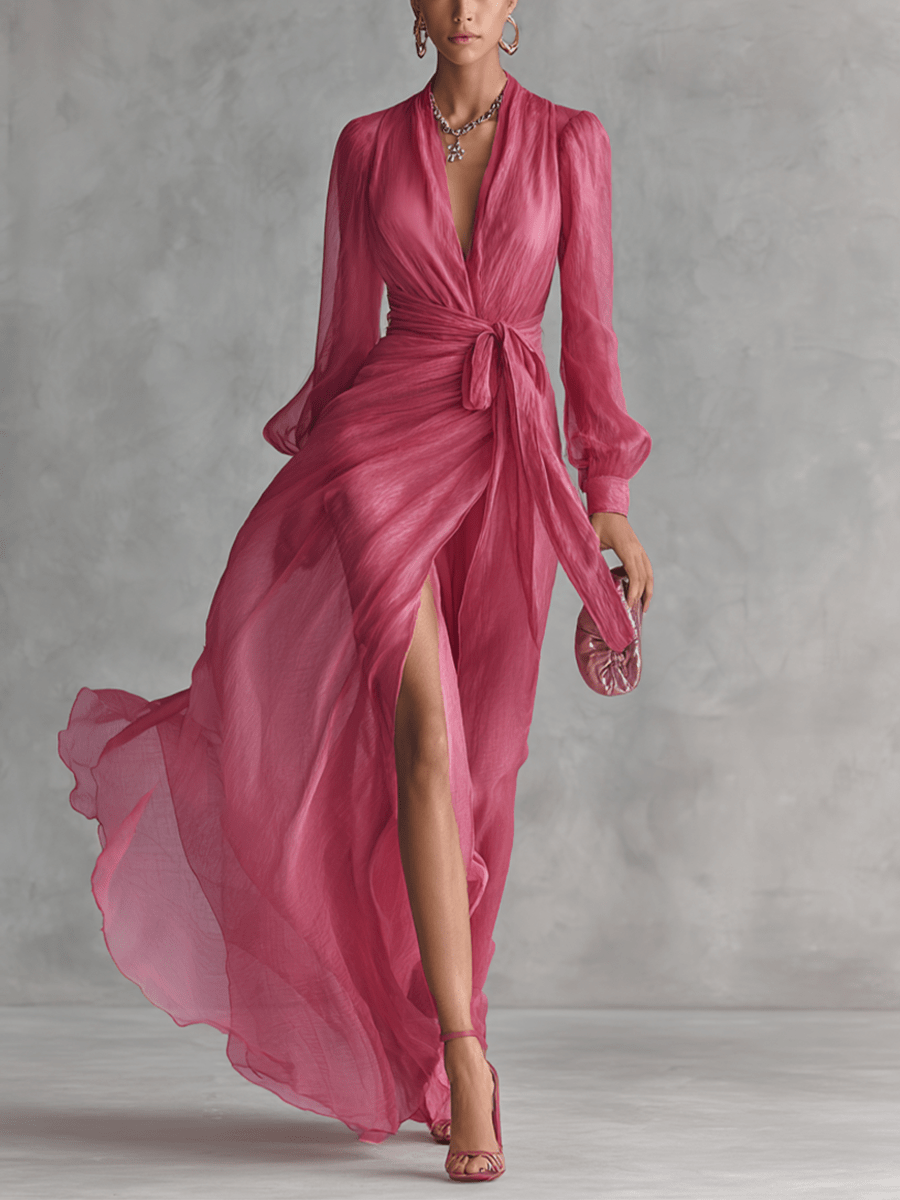 Juliette™ | Elegante Chiffon V-hals Tailleband Lange Jurk