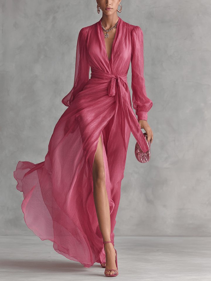 Juliette™ | Elegante Chiffon V-hals Tailleband Lange Jurk
