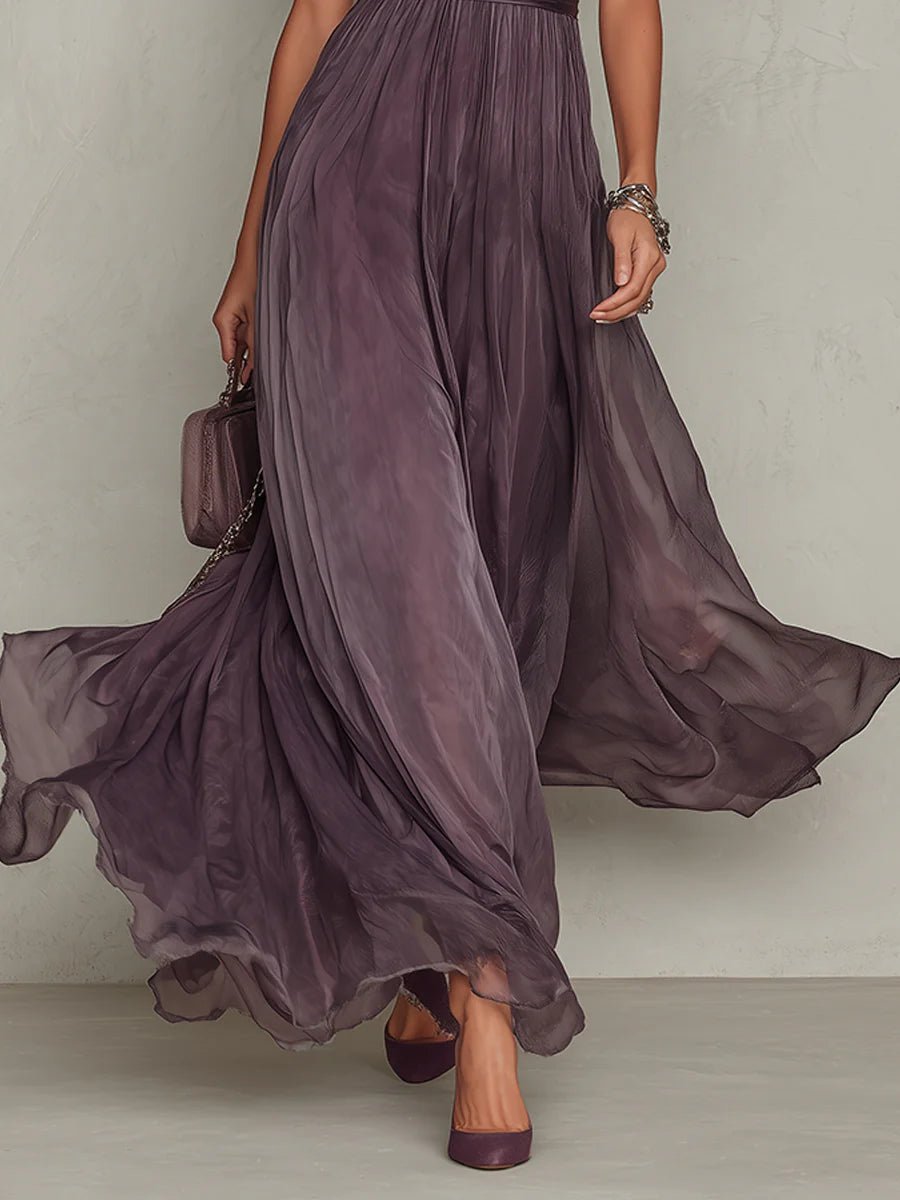 Valentine™ | Robe longue à encolure en trou de serrure, bordée de dentelle en mousseline